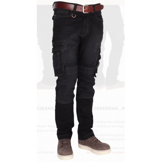 Bronco Multifunctionele zwarte werkjeans, regular fit, dijbeenzak , kniezakken