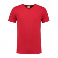 T-SHIRT L&S 1264 V-NECK COTTON ELASTAAN ROOD